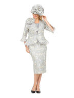 Giovanna Metallic Brocade 3pc Suit w/ Organza Ruffle Jkt, Style G1326