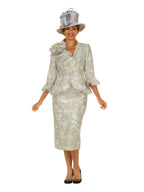 Giovanna Metallic Brocade 3pc Suit w/ Organza Ruffle Jkt, Style G1326