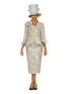 Giovanna Metallic Brocade 3pc Suit w/ Organza Ruffle Jkt, Style G1326