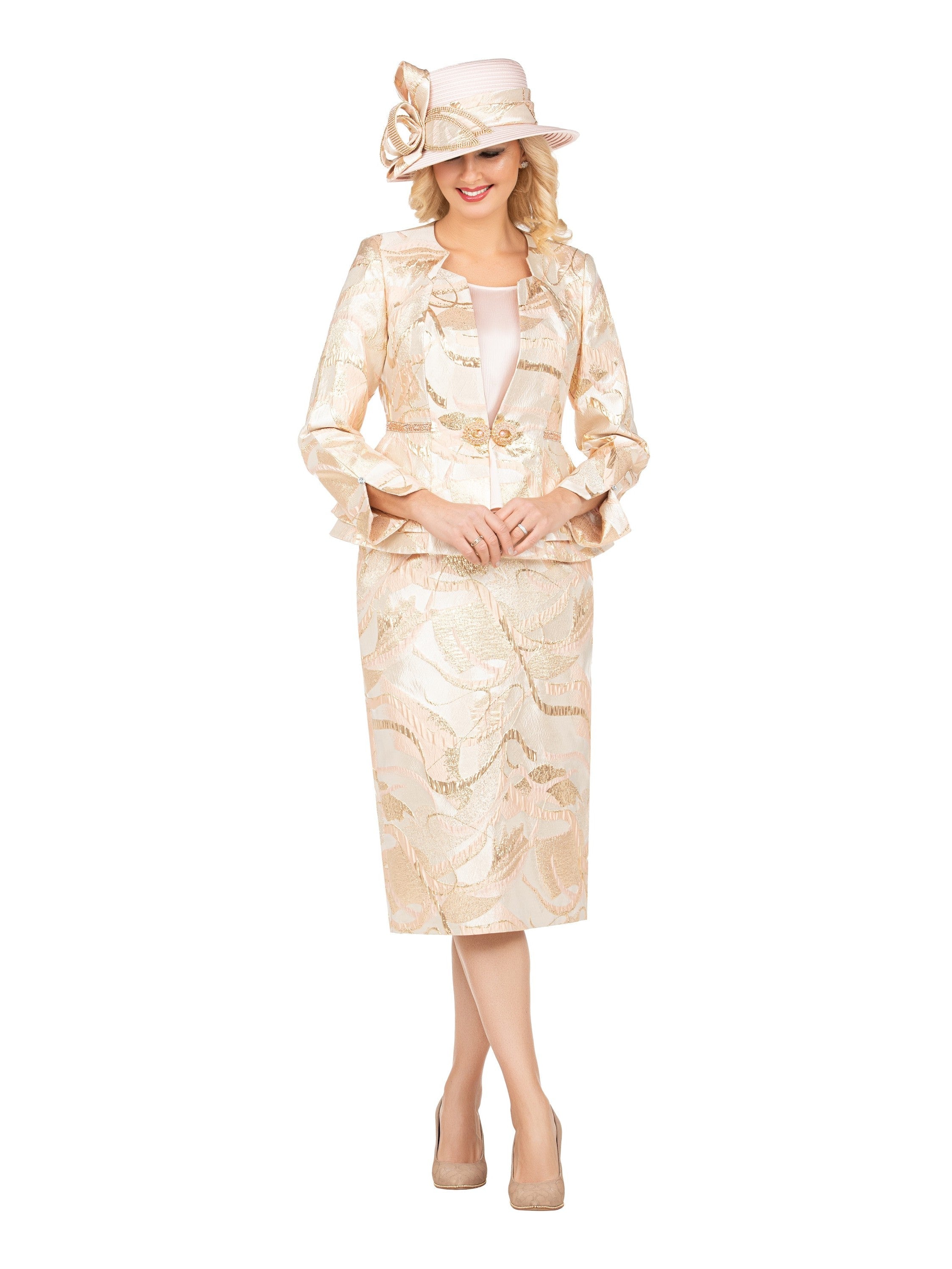 Giovanna Metallic Brocade 3pc Skirt Suit with Peplum Jkt, Style G1330
