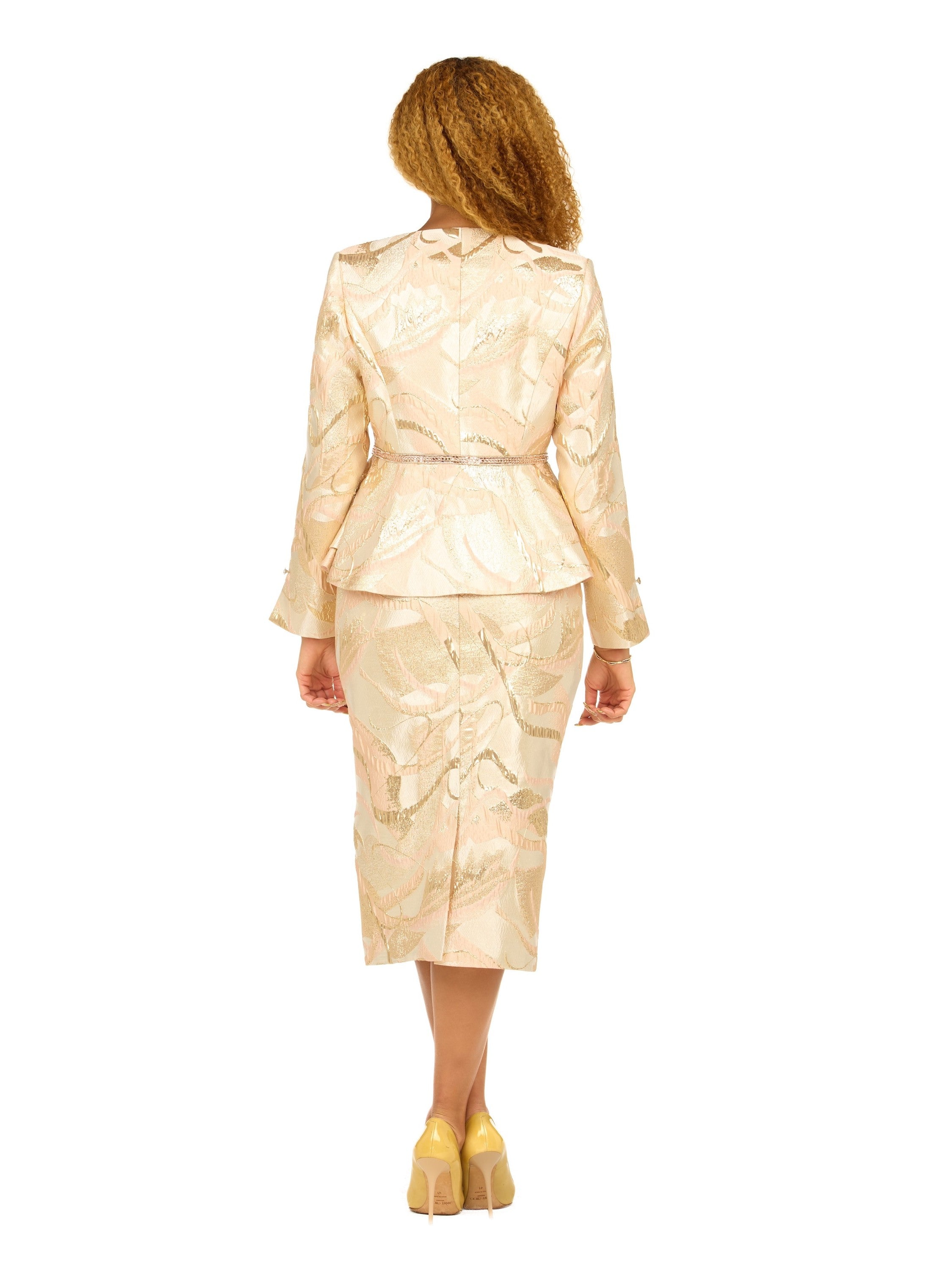 Giovanna Metallic Brocade 3pc Skirt Suit with Peplum Jkt, Style G1330