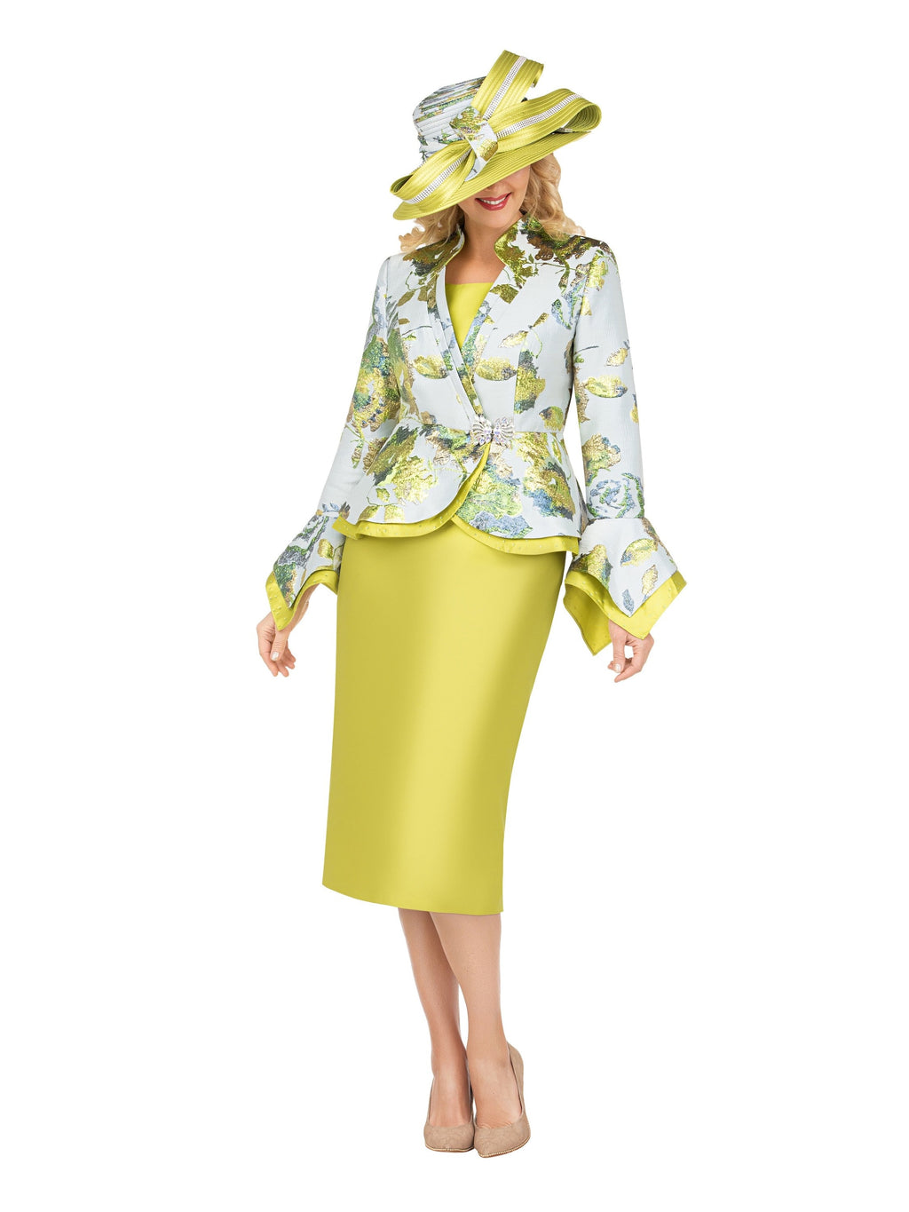 Giovanna Floral Brocade 3pc Skirt Suit w/ Peplum Jkt-Plus, Style G1331W
