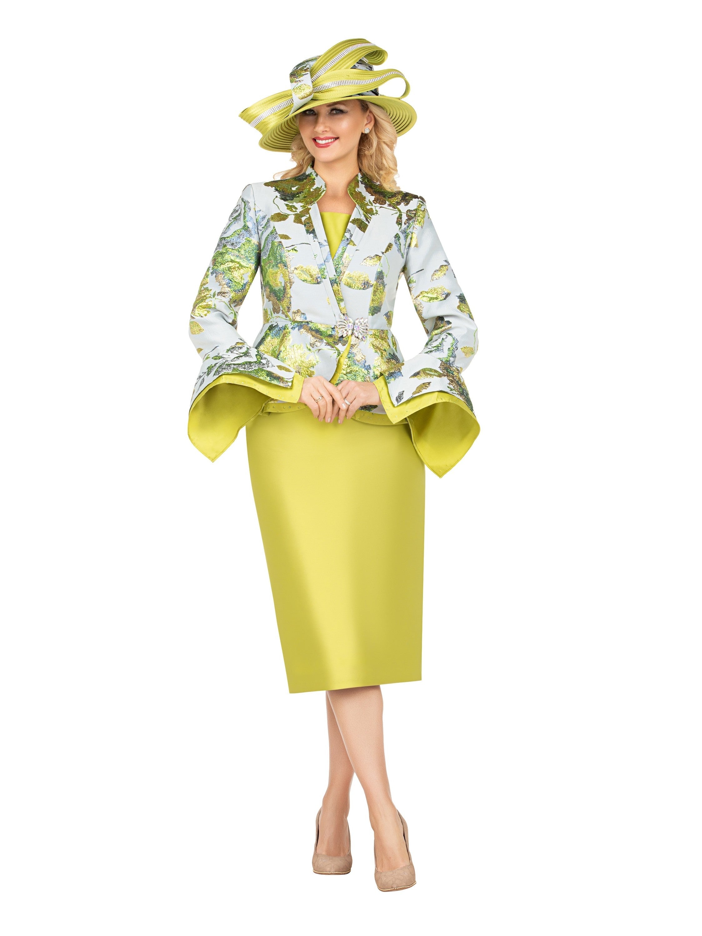 Giovanna Floral Brocade 3pc Skirt Suit w/ Peplum Jkt, Style G1331