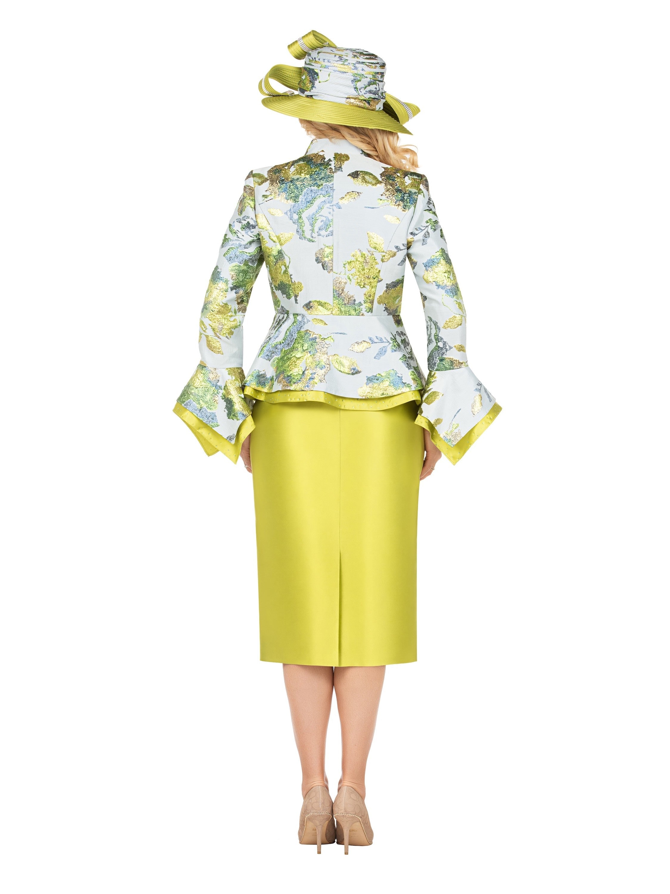 Giovanna Floral Brocade 3pc Skirt Suit w/ Peplum Jkt, Style G1331