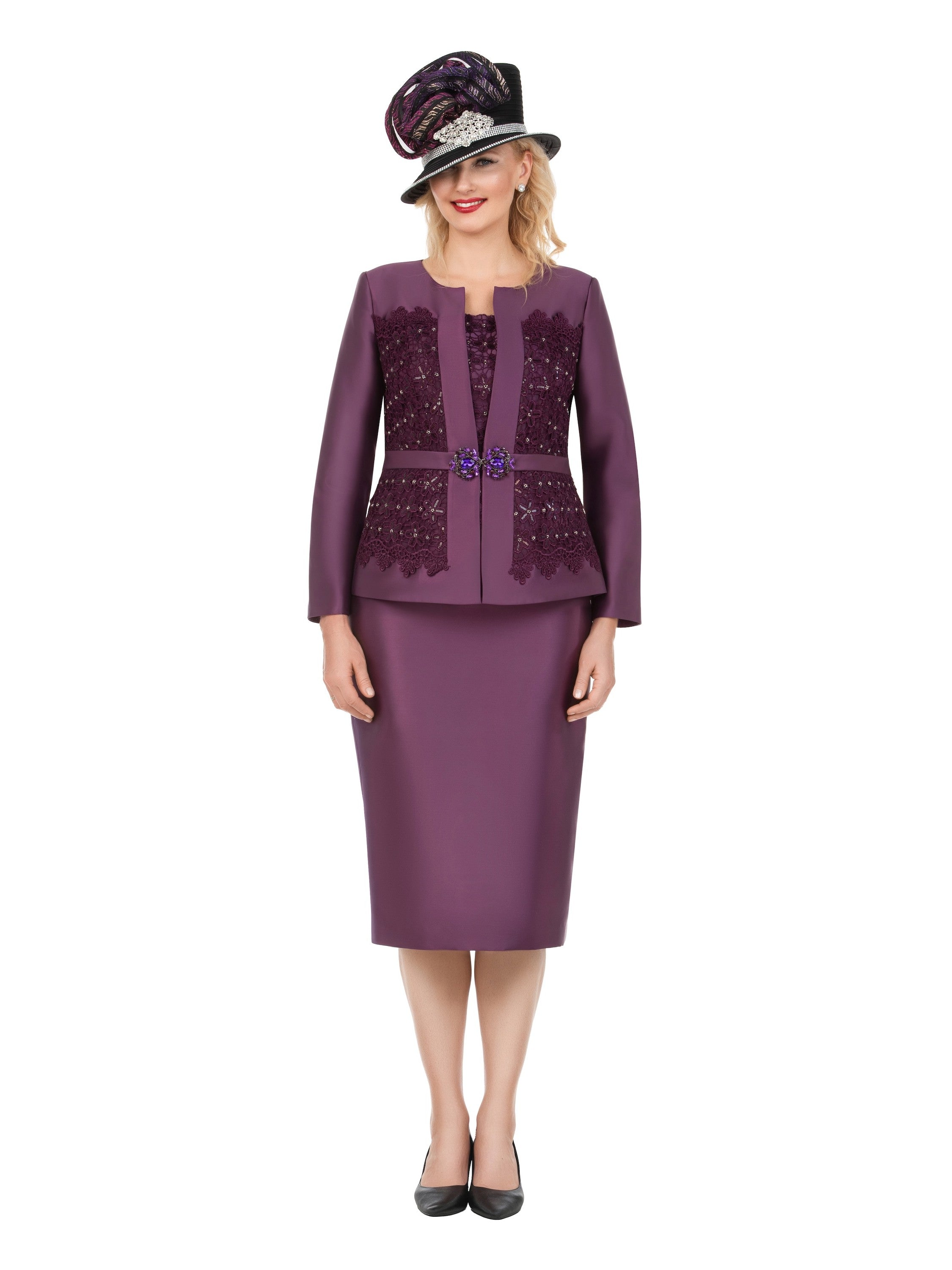 Giovanna Embellished Lace & Silky Twill 3pc Skirt Suit, Style G1337