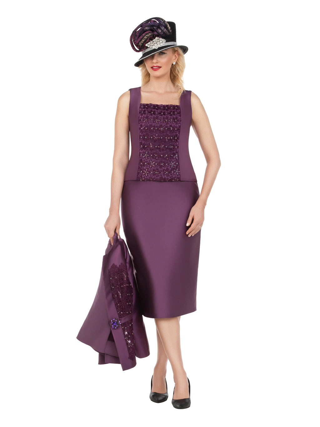 Giovanna Embellished Lace & Silky Twill 3pc Skirt Suit, Style G1337