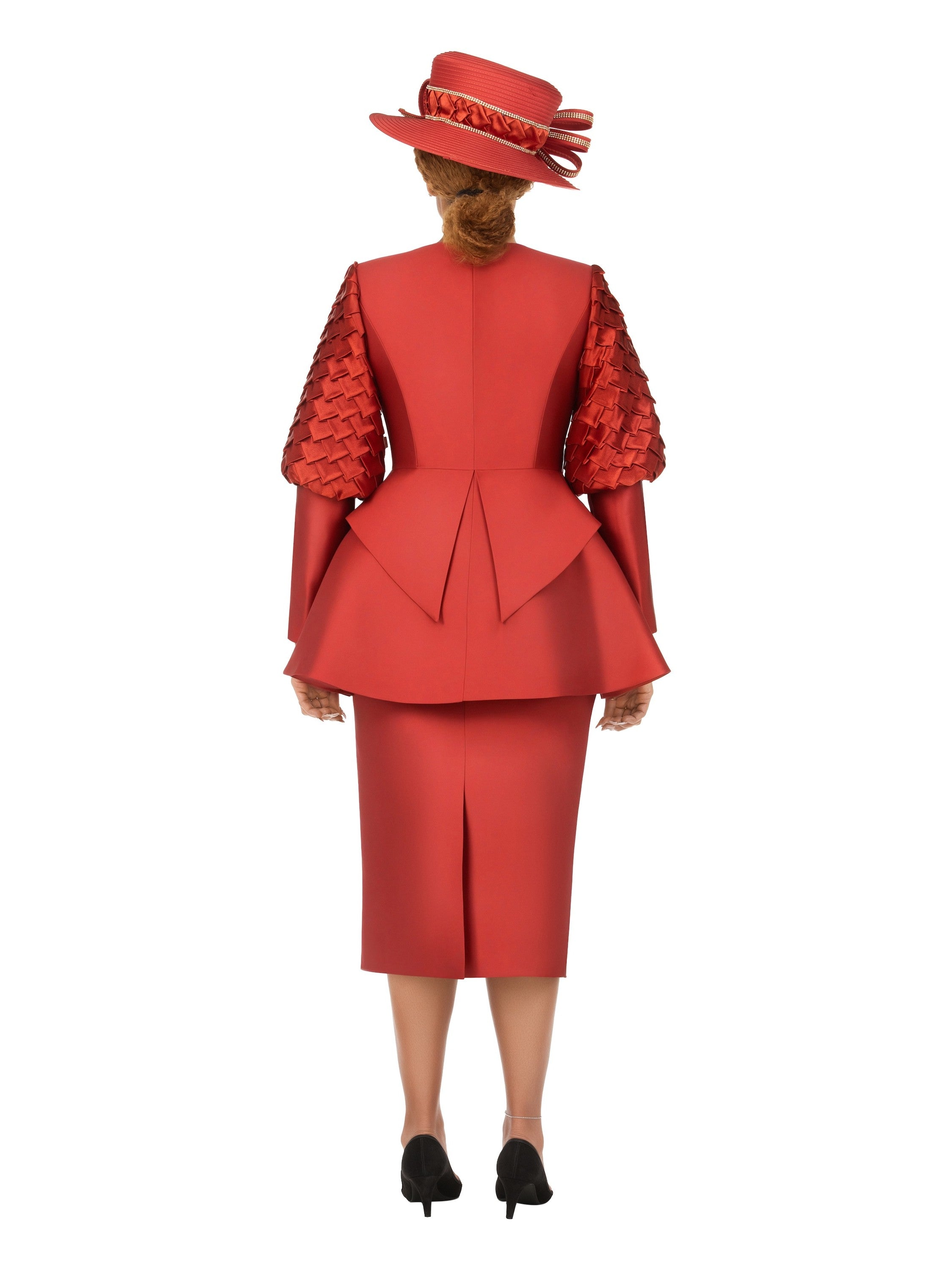Giovanna 3pc Skirt Suit w/ Puff Sleeves&Sculpted Peplum Jkt, Style G1338