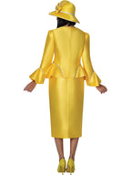 GMI Yellow Sunburst Embellished Peplum 2-Piece Skirt Suit, Style G401742