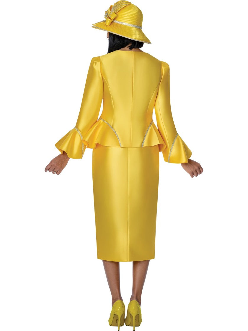 GMI Yellow Sunburst Embellished Peplum 2-Piece Skirt Suit, Style G401742