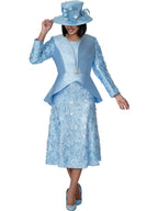 GMI Sky Blue Sequin Floral Peplum 2-Piece Skirt Suit, Style G401783
