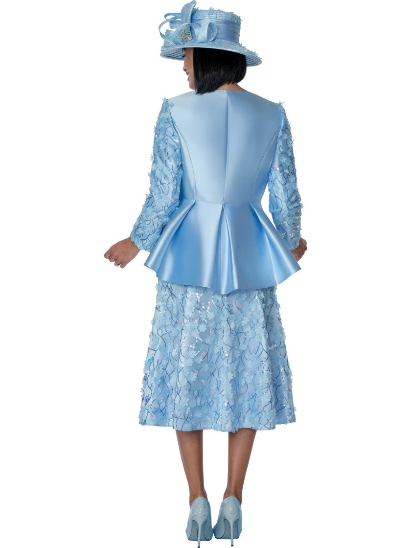GMI Sky Blue Sequin Floral Peplum 2-Piece Skirt Suit, Style G401783