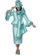 GMI Mint Green Floral-Trim Peplum Skirt Suit, Style G401892