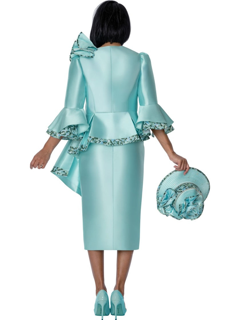 GMI Mint Green Floral-Trim Peplum Skirt Suit, Style G401892