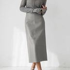 Women's High Waist Faux Leather Straight Skirt