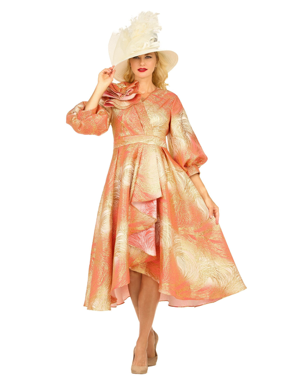 Giovanna Metallic Brocade Dress with Cascade Ruffle-Plus, Style D1679W