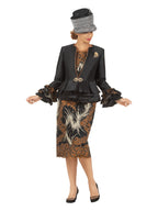 Giovanna 3pc Silky Twl+Lace Skt Suit w/ Cuff Dtl, Style G1210