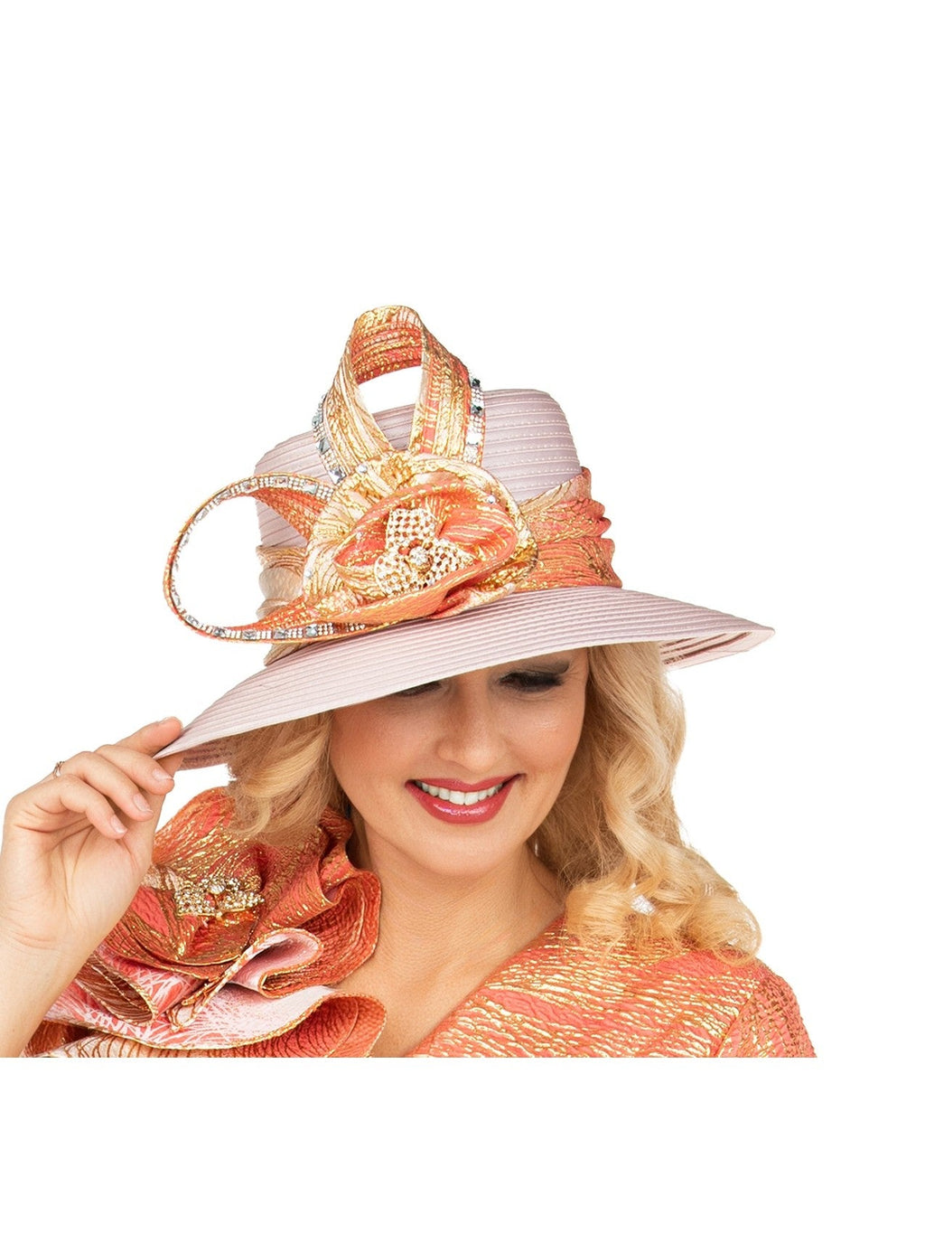 Giovanna Elegant Jeweled Loop Crown Wide Brim Hat, Style HD1679