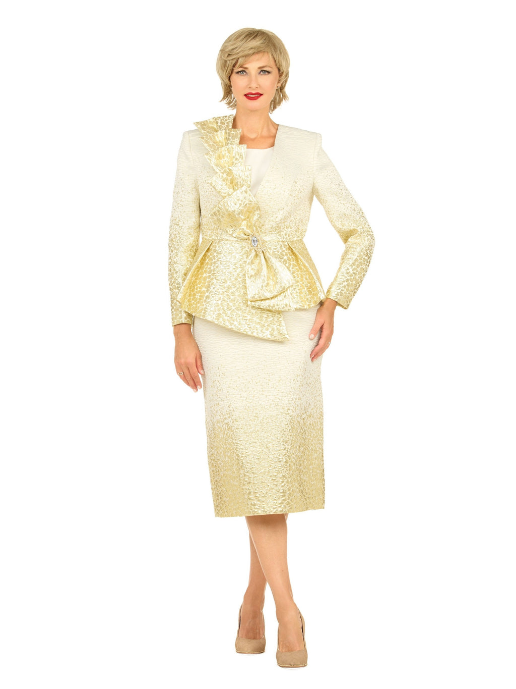 Giovanna Metallic Brocade 3-Piece Peplum Skirt Suit, Style G1328