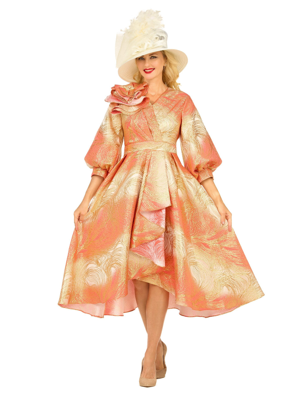 Giovanna Metallic Brocade Dress with Cascade Ruffle-Plus, Style D1679W