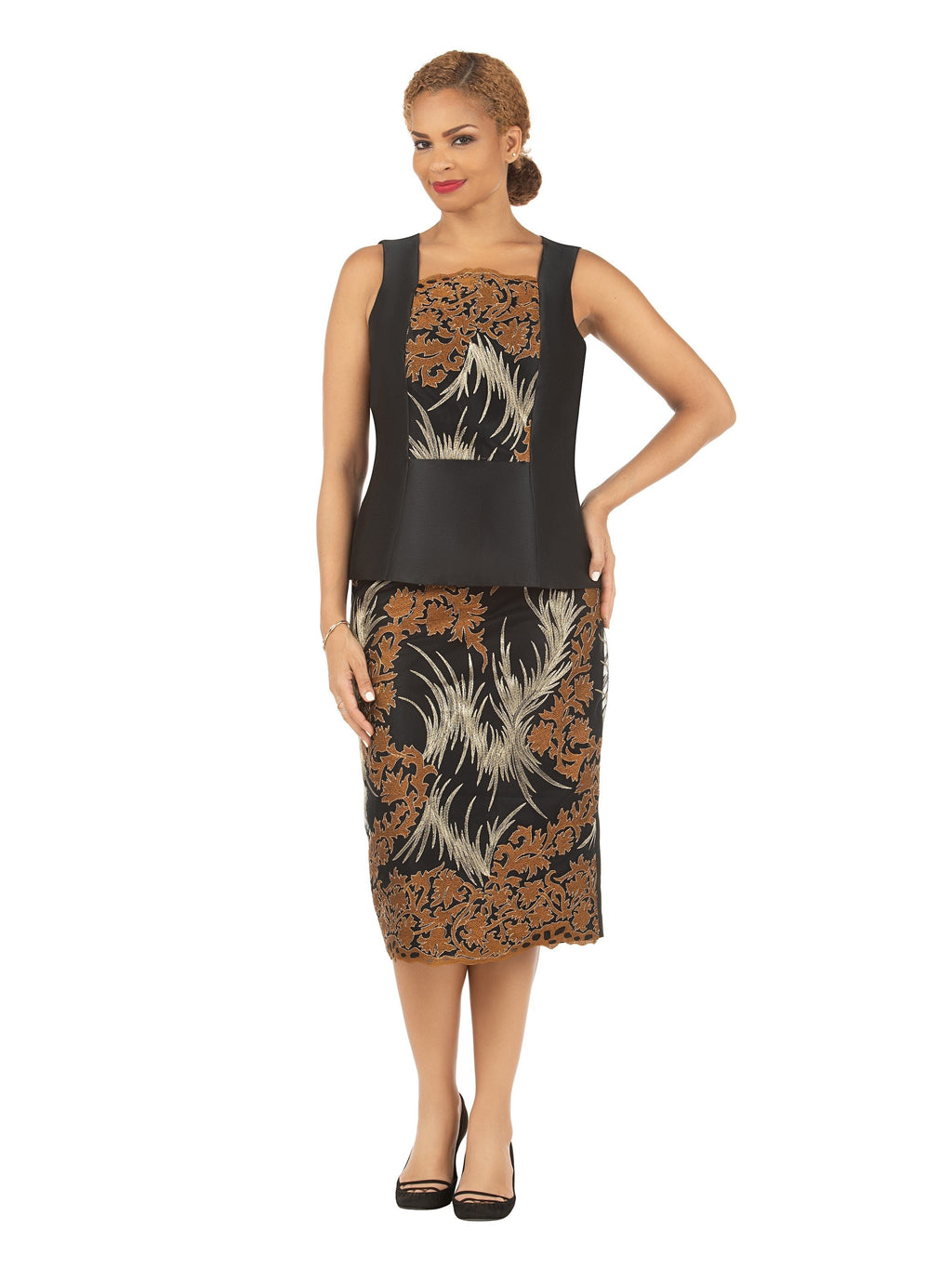 Giovanna 3pc Silky Twl+Lace Skt Suit w/ Cuff Dtl, Style G1210