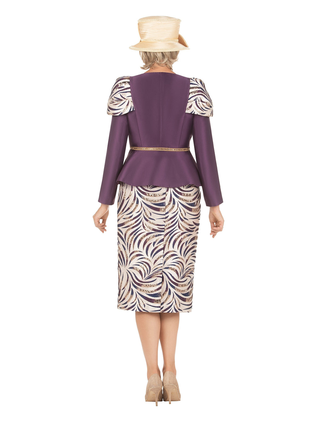 Giovanna 3pc Silky Twl+Brcd Skt Suit w/ Gold Waist Dtl, Style G1209