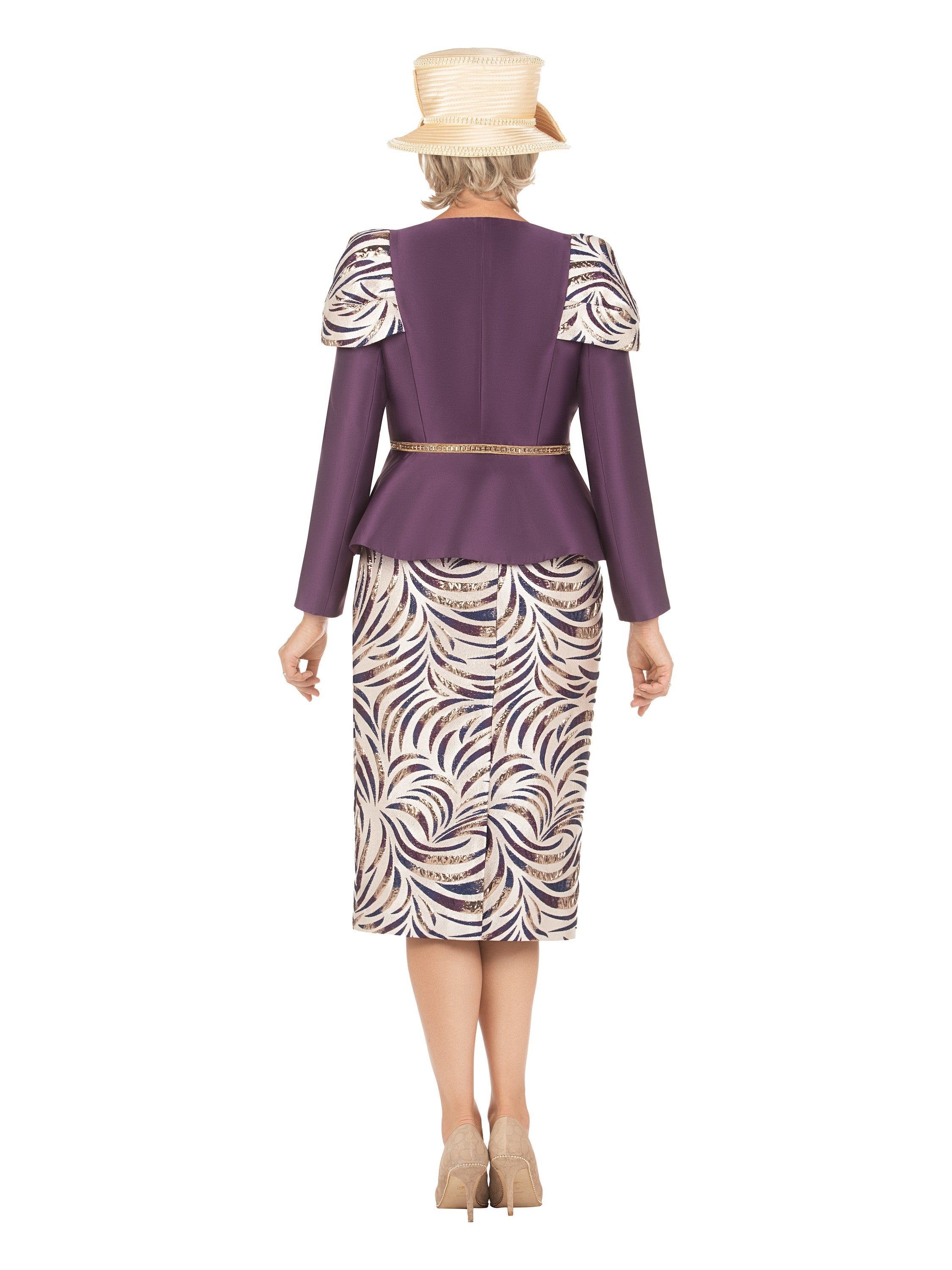 Giovanna 3pc Silky Twl+Brcd Skt Suit w/ Gold Waist Dtl, Style G1209
