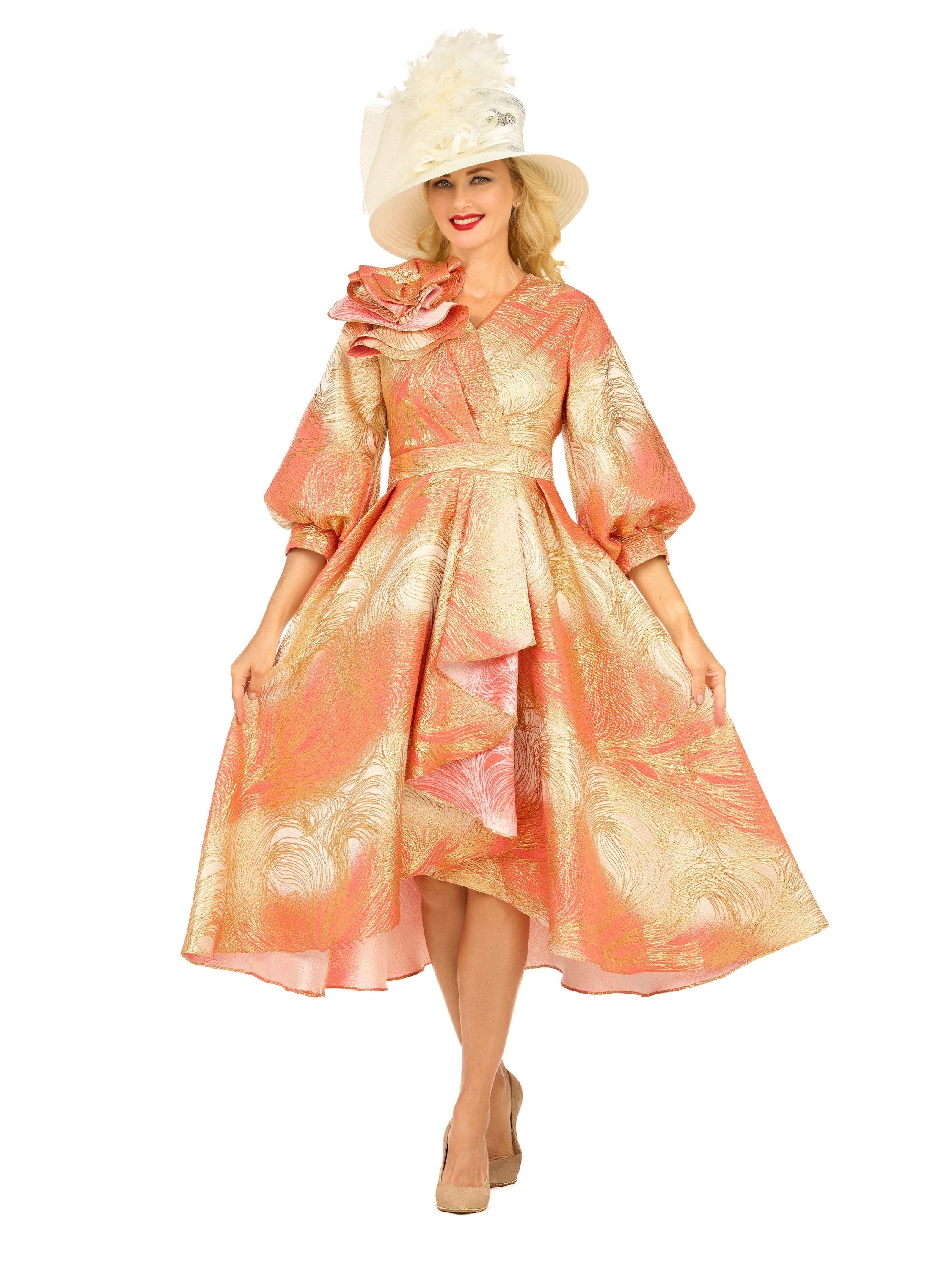 Giovanna Metallic Brocade Dress with Cascade Ruffle, Style D1679