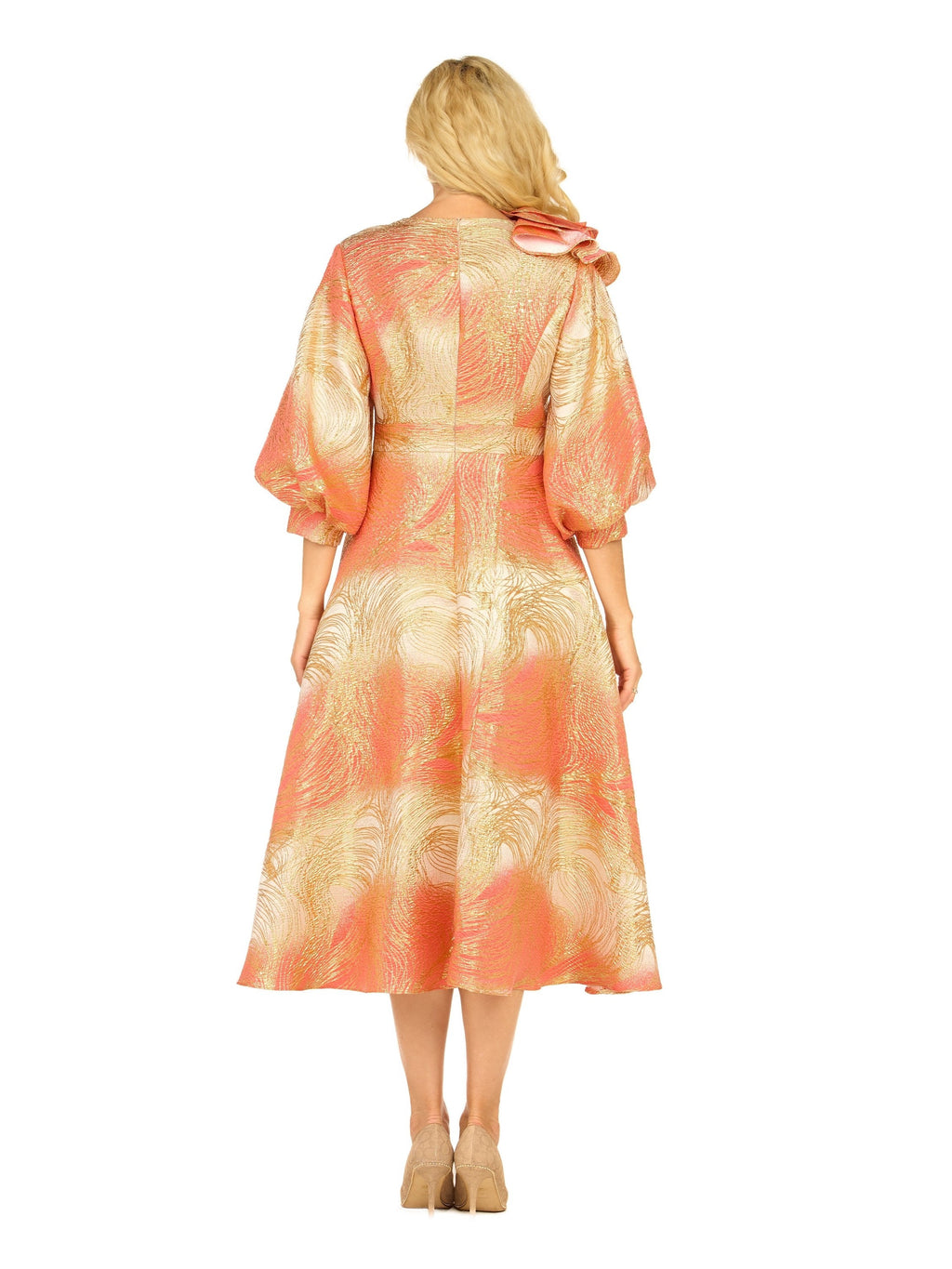 Giovanna Metallic Brocade Dress with Cascade Ruffle-Plus, Style D1679W