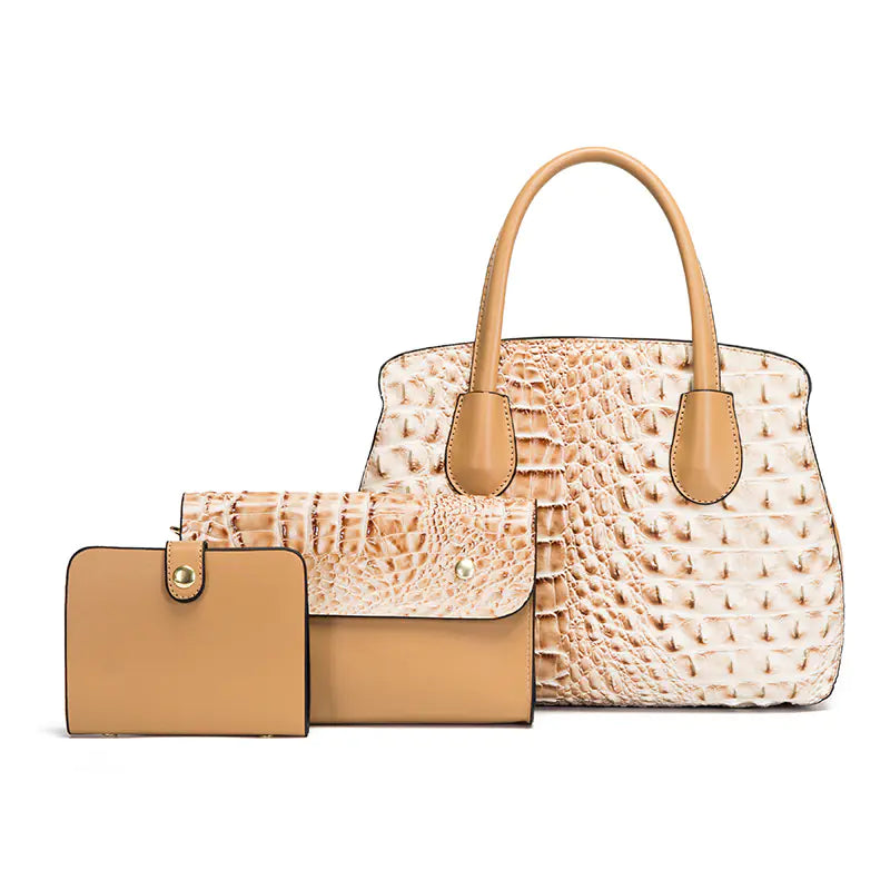 3Pcs Crocodile Embossed PU Leather Bag Set for Women