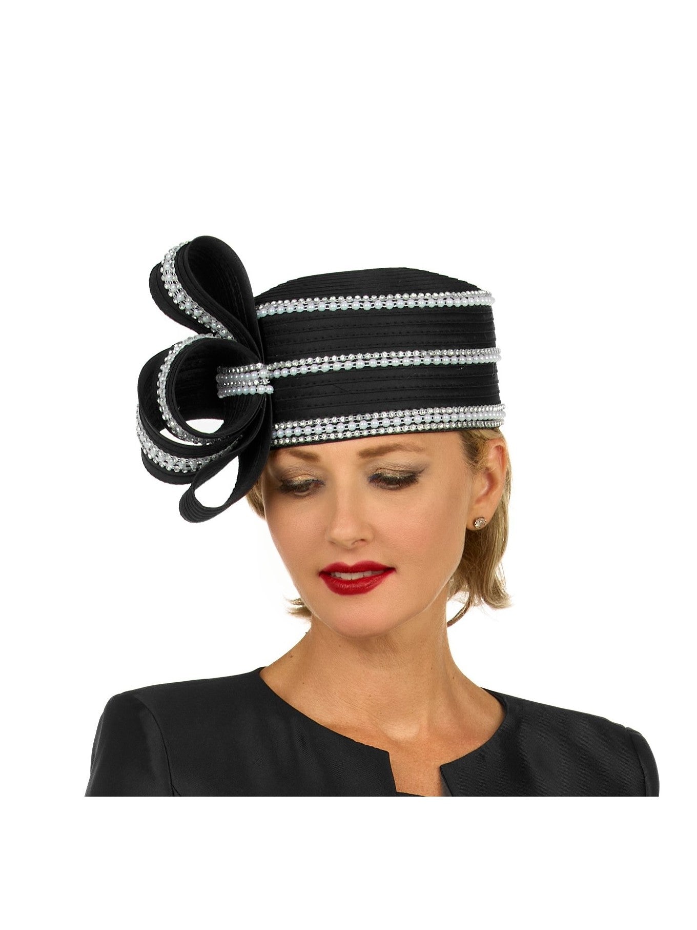 Giovanna Stoned Pillbox Hat w/ Ovsz Bow, Style HO97780