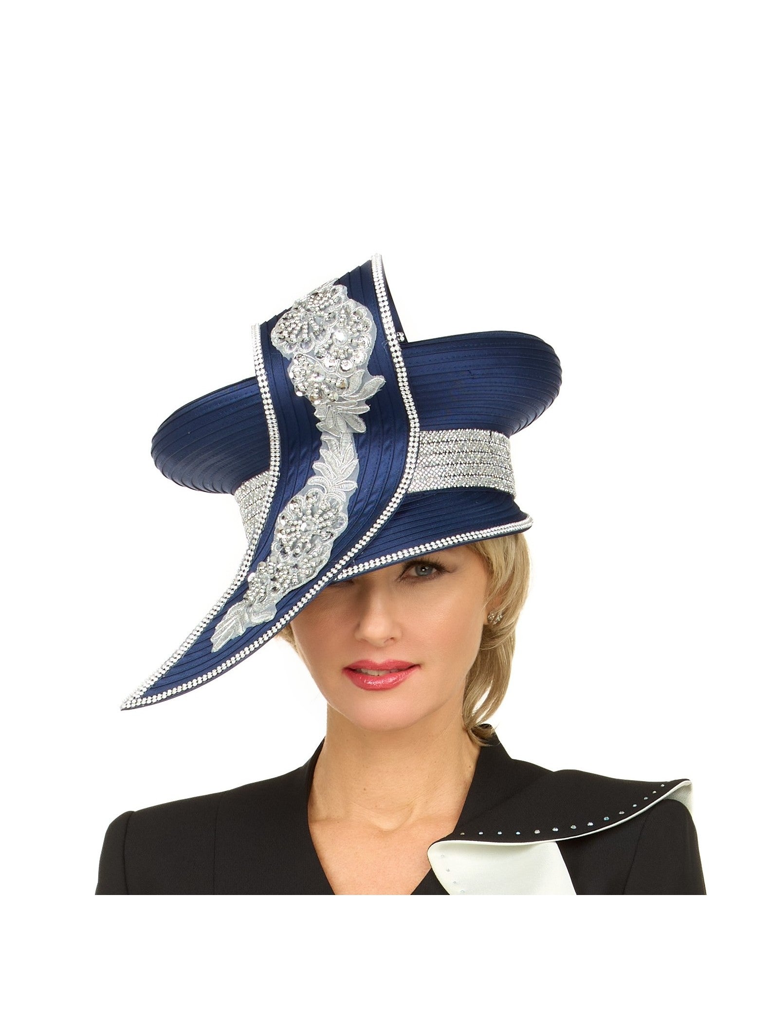 Giovanna Oversize Pillbox Hat w/ Embroidery, Beads&Stones, Style HG1304