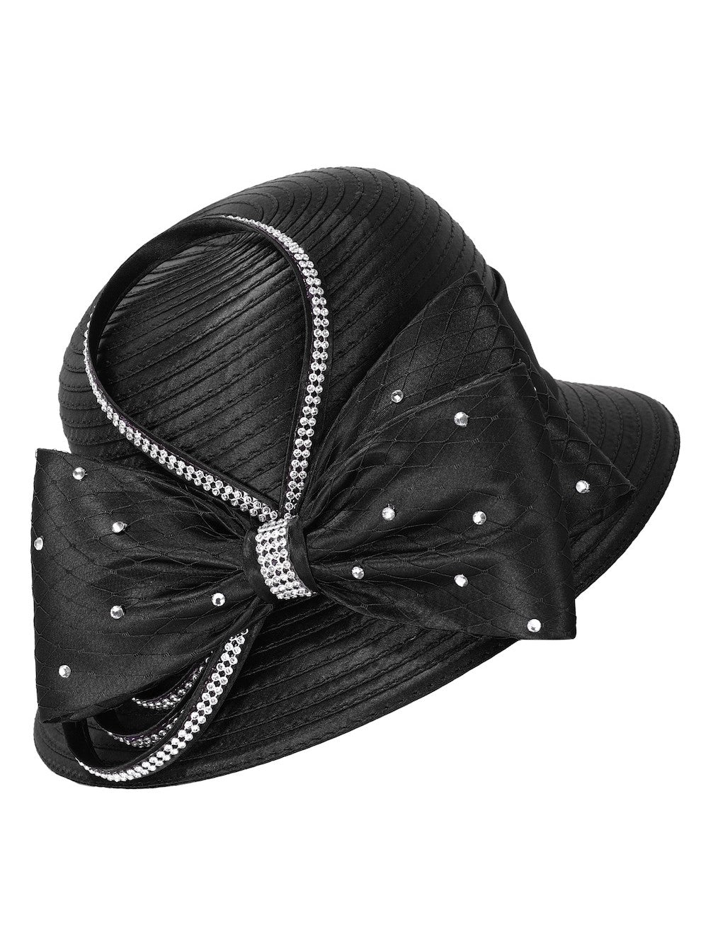 Giovanna Jeweled Statement Bow Medium-Brim Ribbon Hat, Style HR1062