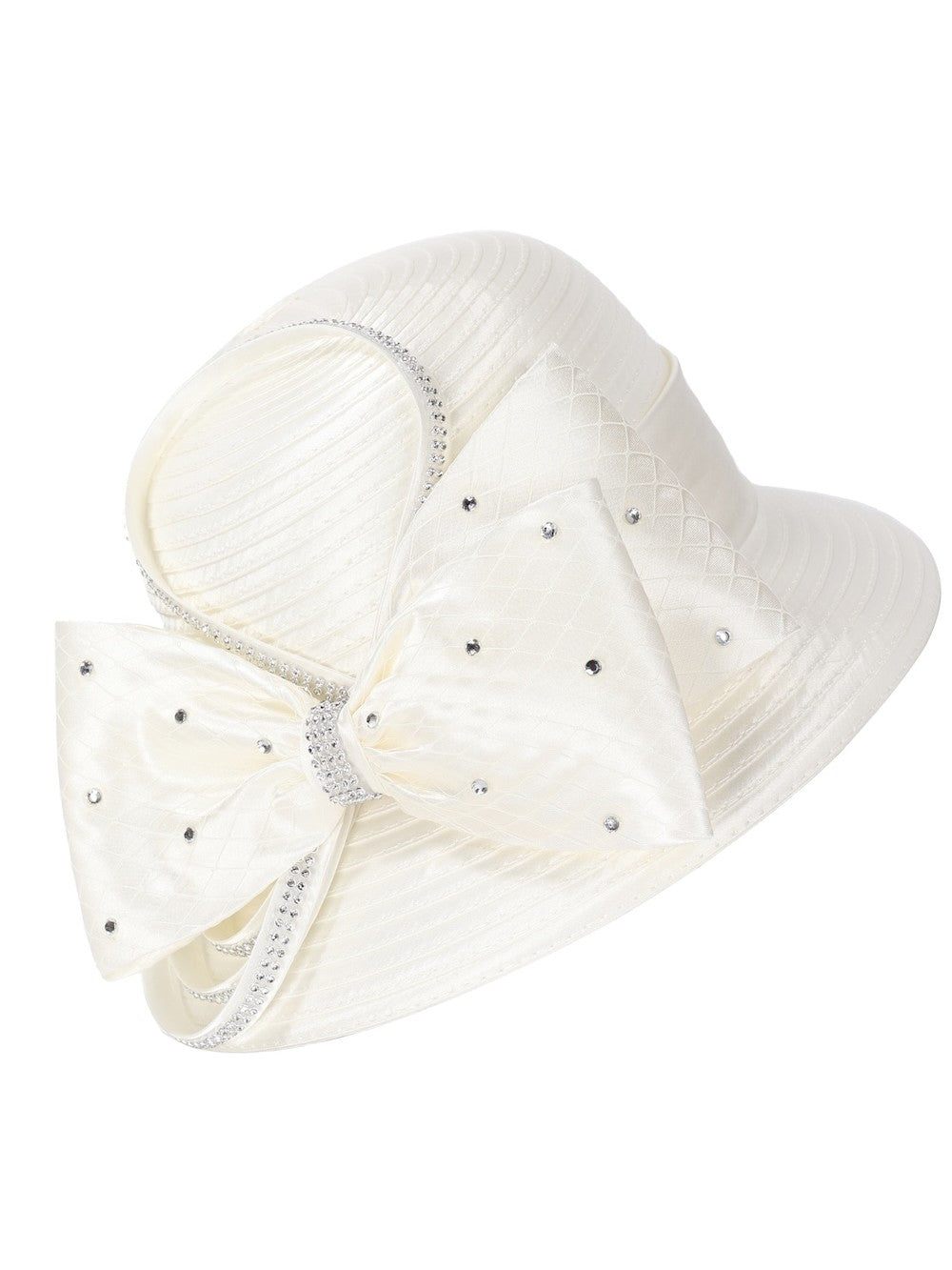 Giovanna Jeweled Statement Bow Medium-Brim Ribbon Hat, Style HR1062