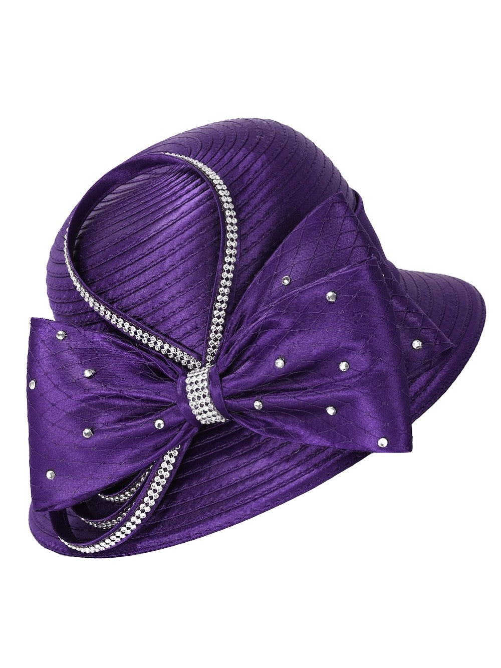 Giovanna Jeweled Statement Bow Medium-Brim Ribbon Hat, Style HR1062