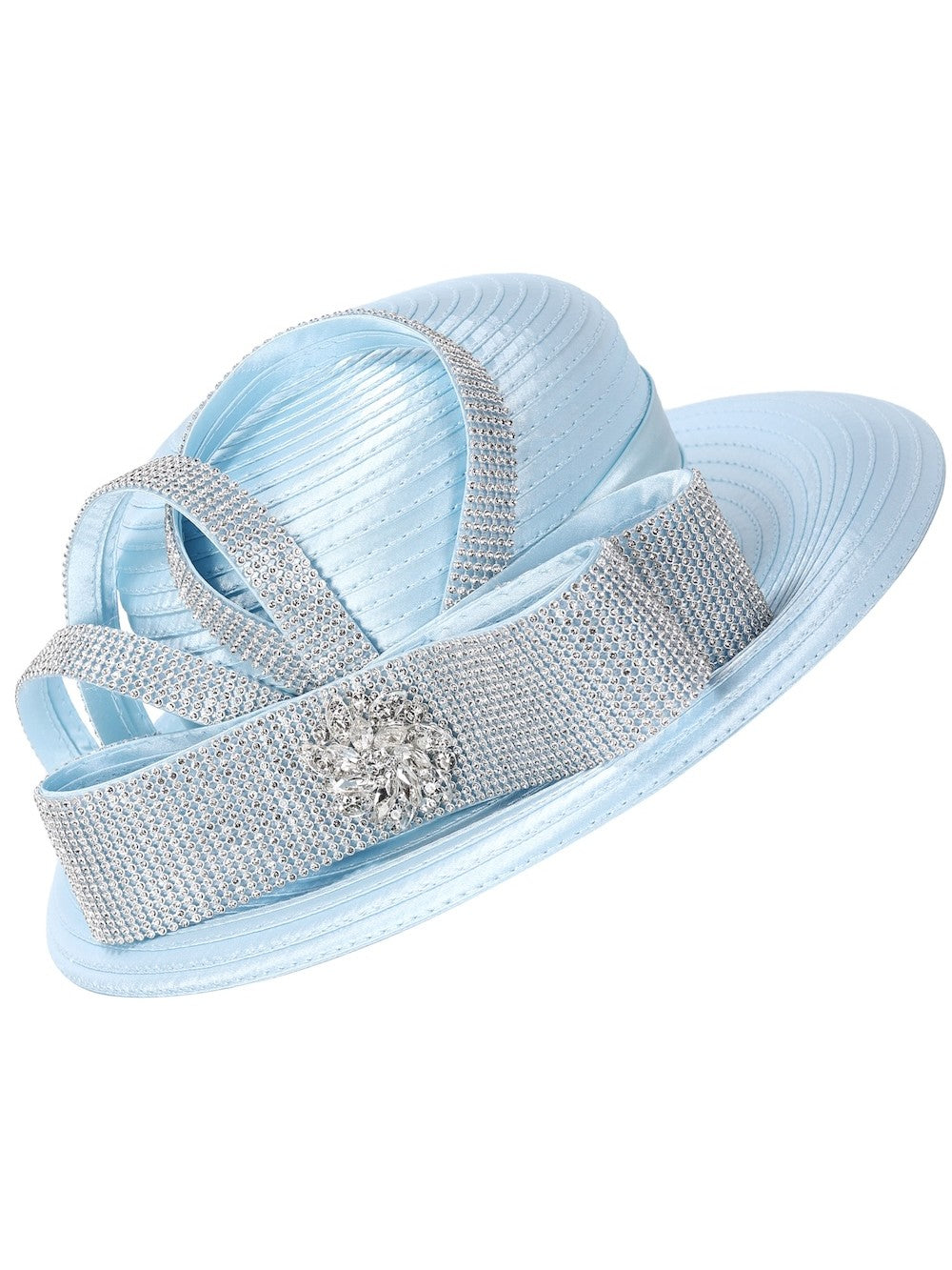 Giovanna Rhinestone Sash Bow&Crystal Brooch Wide-Brim Hat, Style HR1089