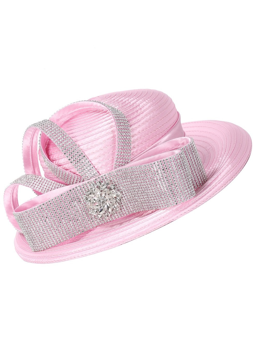 Giovanna Rhinestone Sash Bow&Crystal Brooch Wide-Brim Hat, Style HR1089