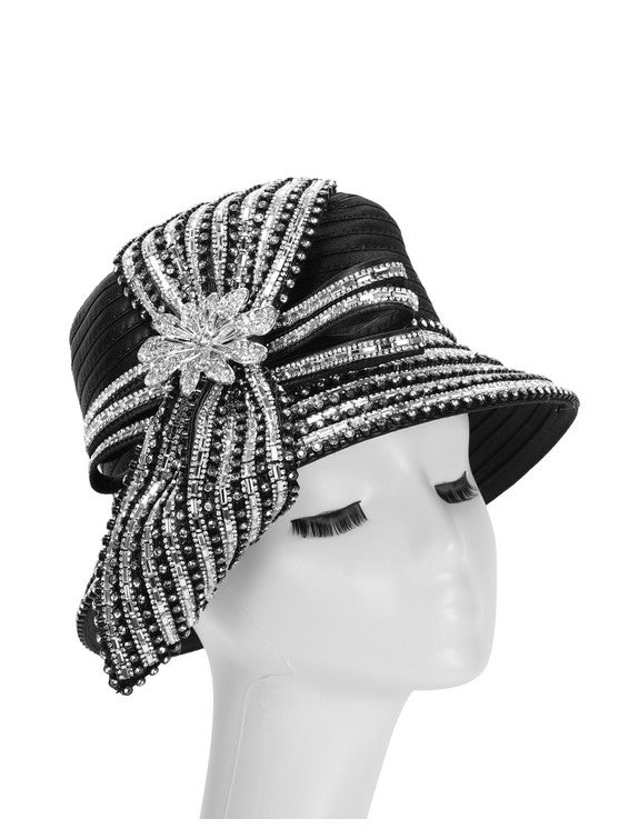 Giovanna Small Brm Hat w/ Massive Rhinestones Decor, Style HR2214