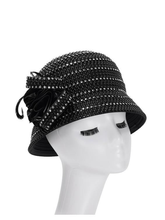 Giovanna Luxury Faux Pearl Studded Rosette Bucket Hat, Style HR22115
