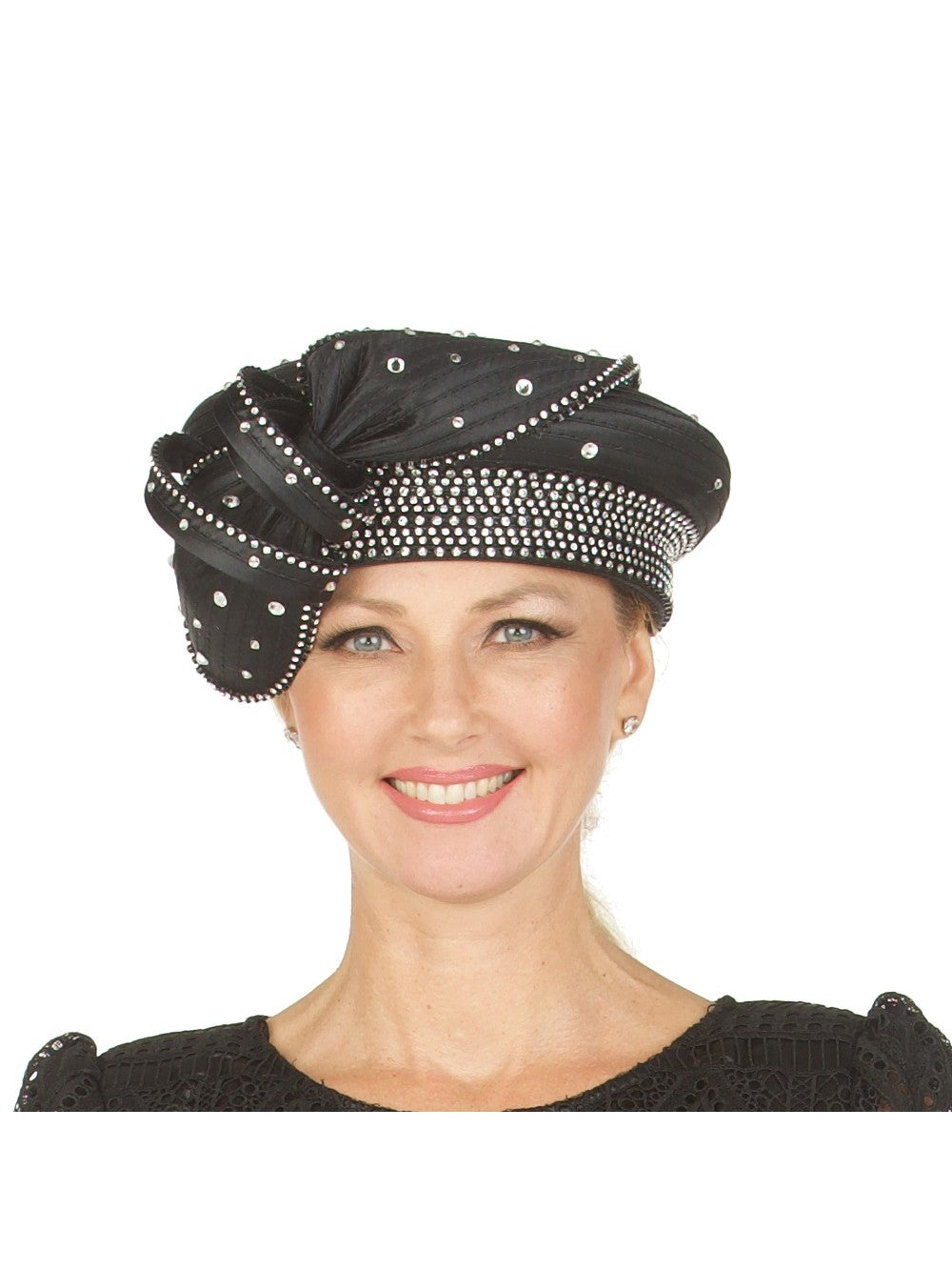 Giovanna Satin Ribbon Pillbox w/ Bow and Stones, Style HR22124