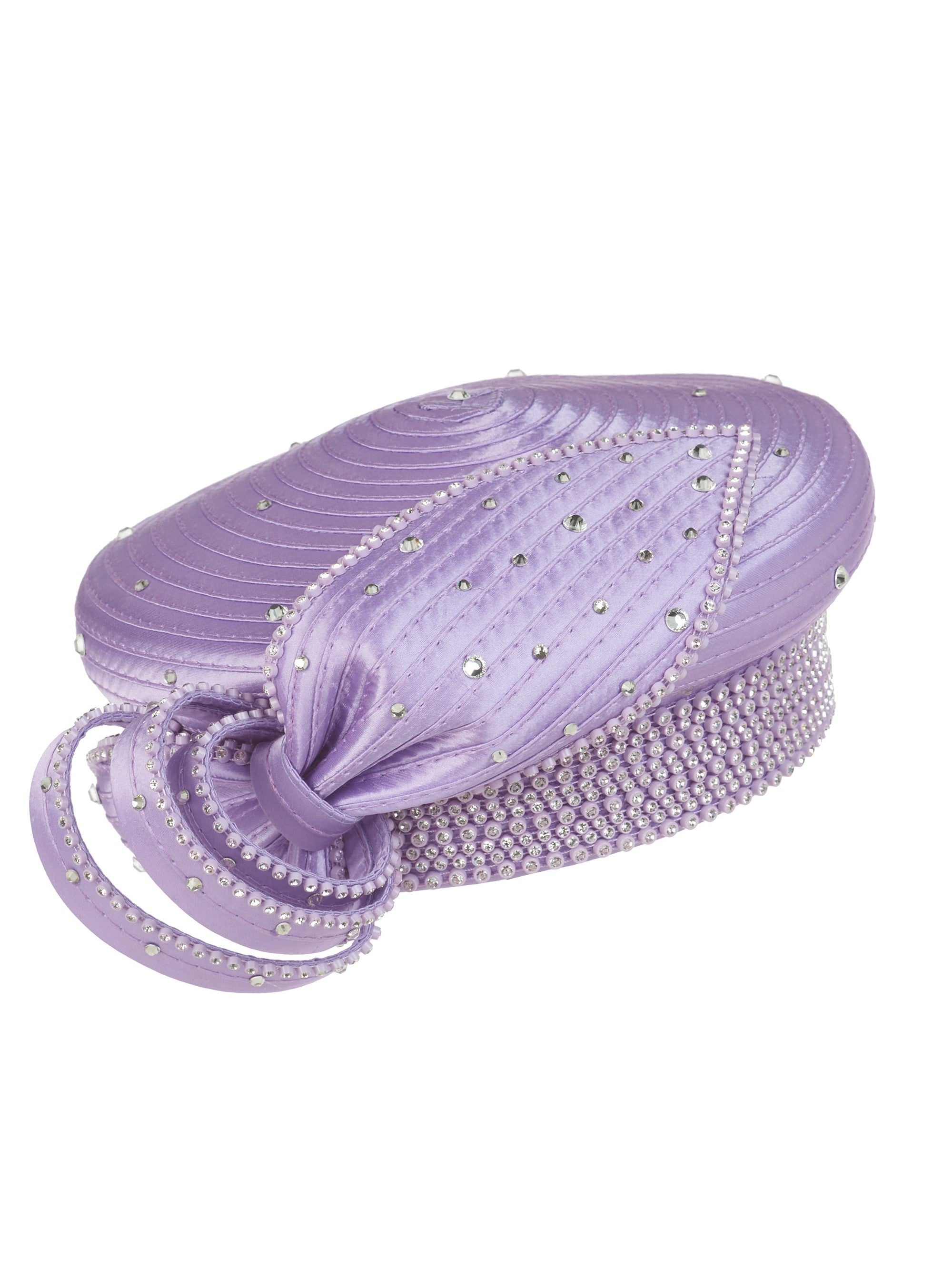 Giovanna Satin Ribbon Pillbox w/ Bow and Stones, Style HR22124