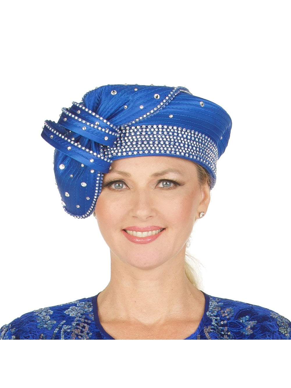 Giovanna Satin Ribbon Pillbox w/ Bow and Stones, Style HR22124