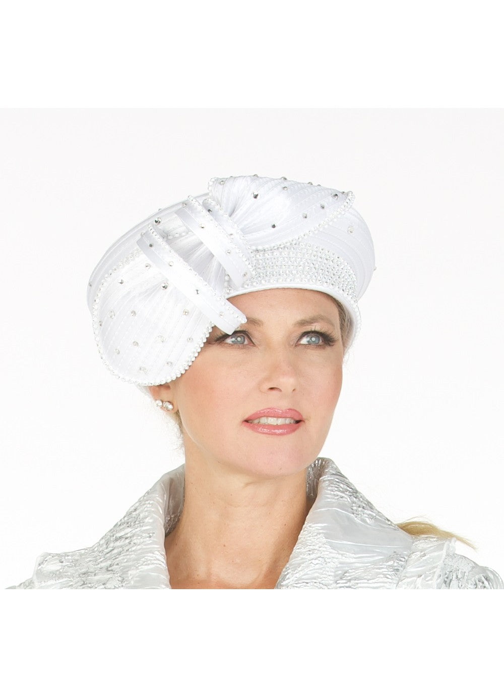 Giovanna Satin Ribbon Pillbox w/ Bow and Stones, Style HR22124