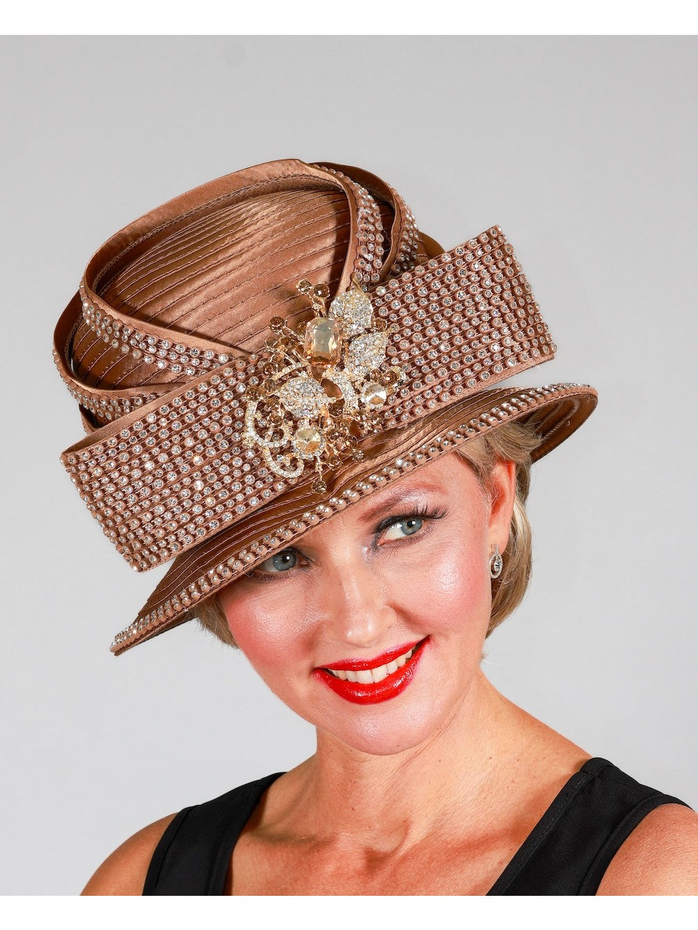 Giovanna Small Brim Hat w/ Rhinestone Decor, style HR22129