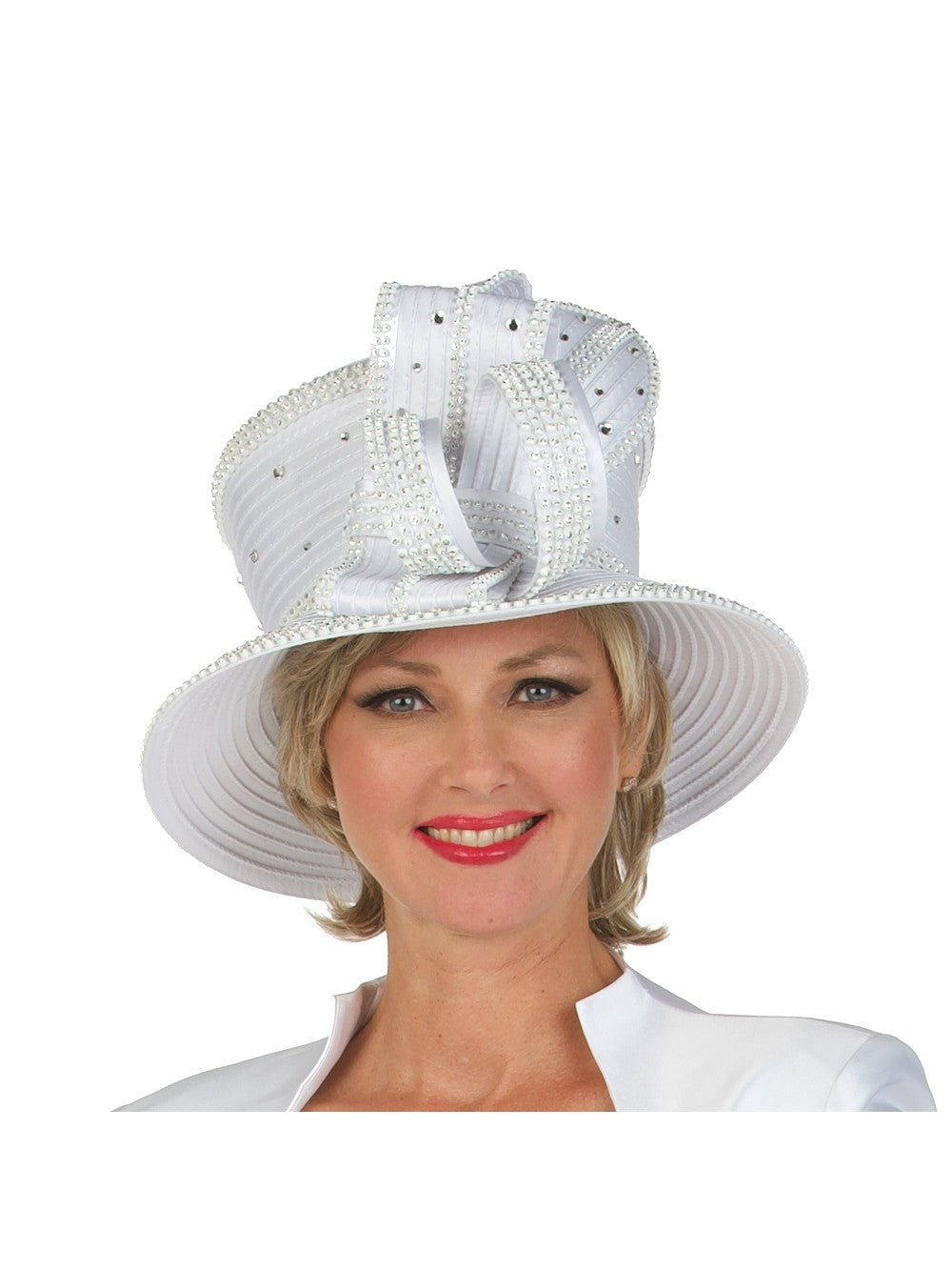 Giovanna Rhinestone Embellished Sculpted Wide-Brim Hat, Style HR22131