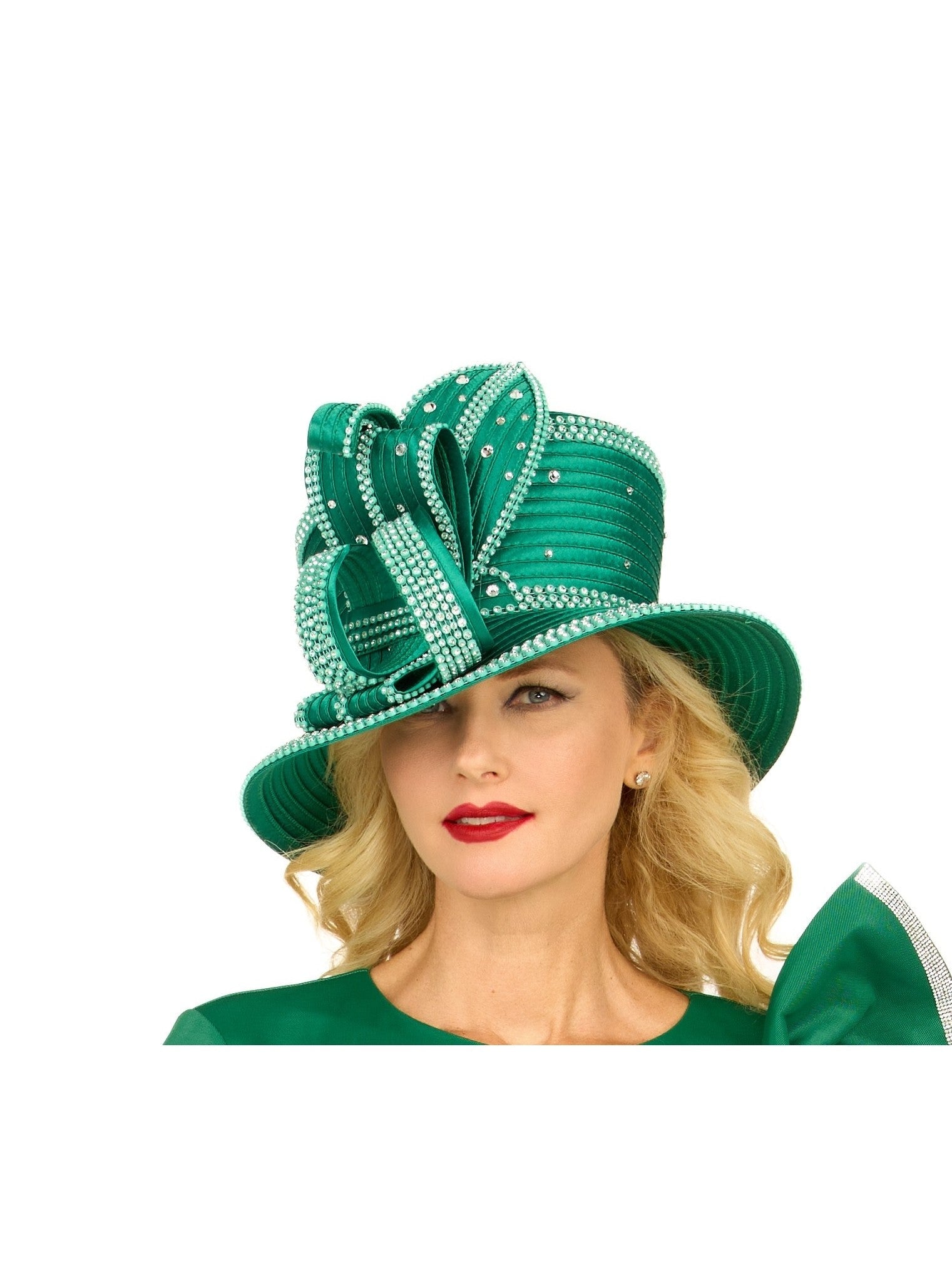 Giovanna Rhinestone Embellished Sculpted Wide-Brim Hat, Style HR22131