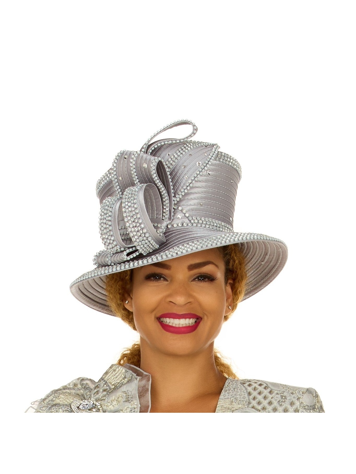 Giovanna Rhinestone Embellished Sculpted Wide-Brim Hat, Style HR22131