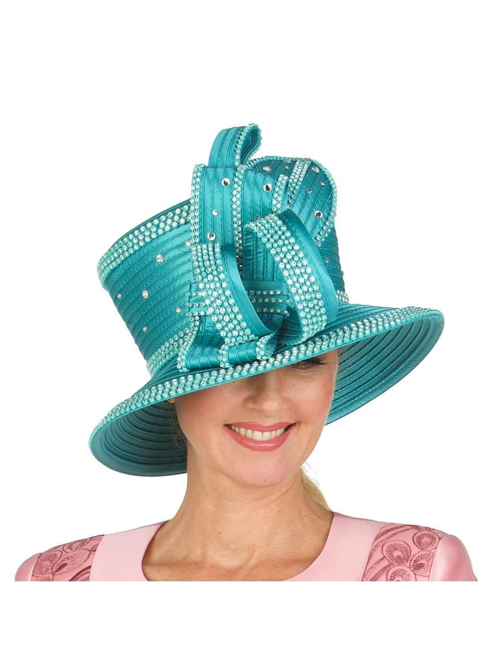 Giovanna Rhinestone Embellished Sculpted Wide-Brim Hat, Style HR22131
