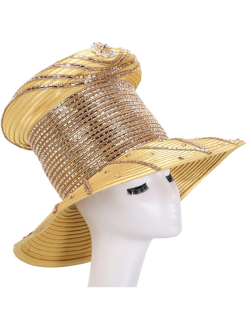 Giovanna High Crown Heavily Stoned Medium Brim Hat, Style HR22134