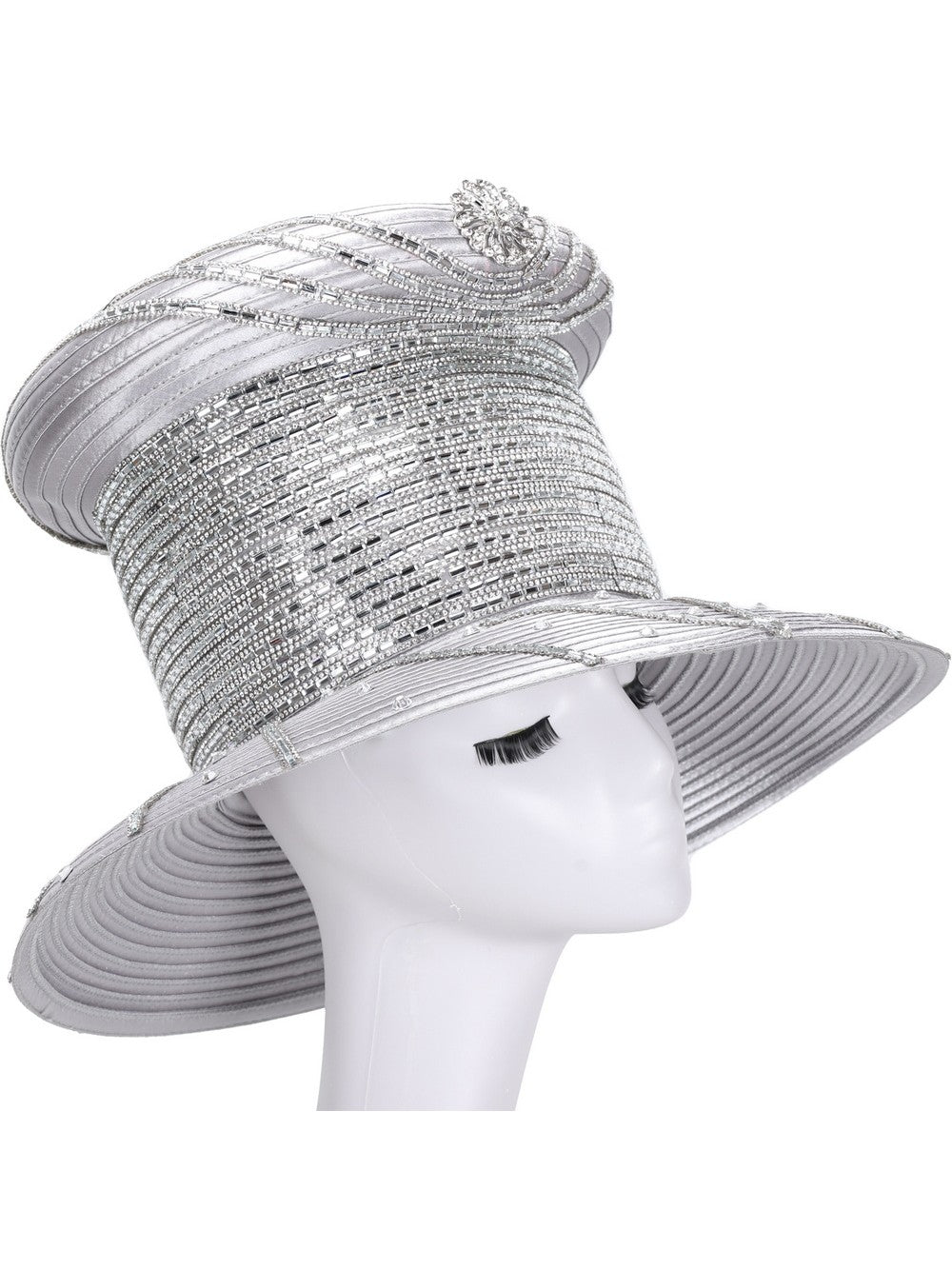 Giovanna High Crown Heavily Stoned Medium Brim Hat, Style HR22134