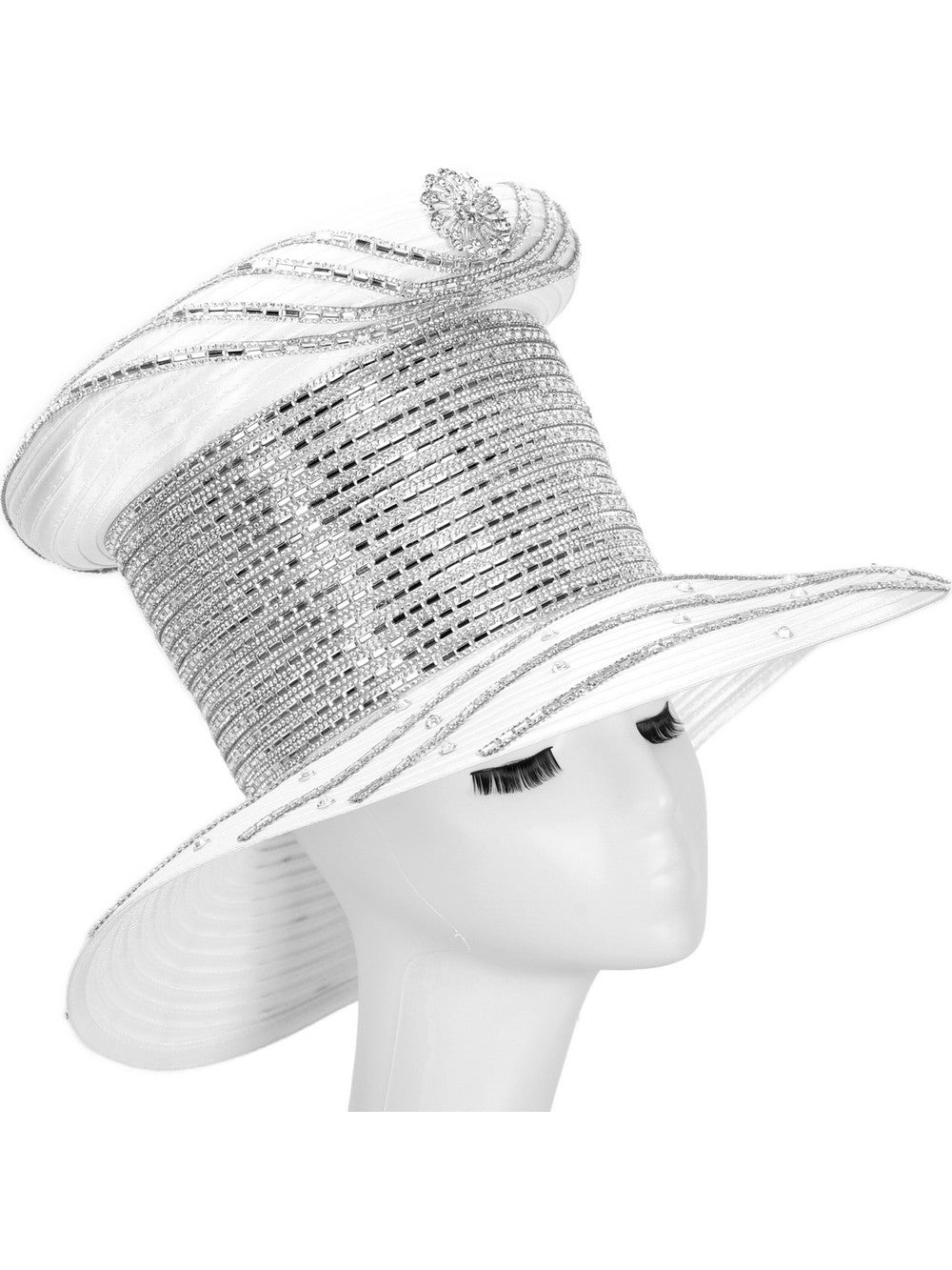 Giovanna High Crown Heavily Stoned Medium Brim Hat, Style HR22134